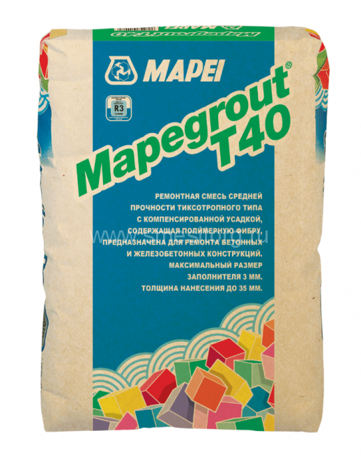 Смесь для ремонта бетона Mapei Mapegrout Т40 тиксотропного типа армированная фиброй 25кг