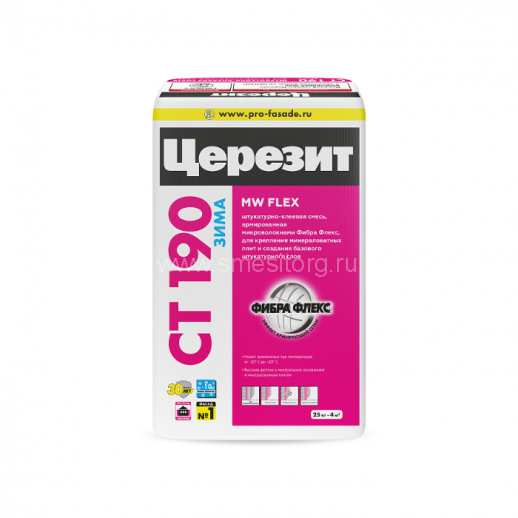 Штукатурно-клеевая смесь д/системы теплоизол фасадов на мин. вате Церезит CT 190/25 мешок 25кг