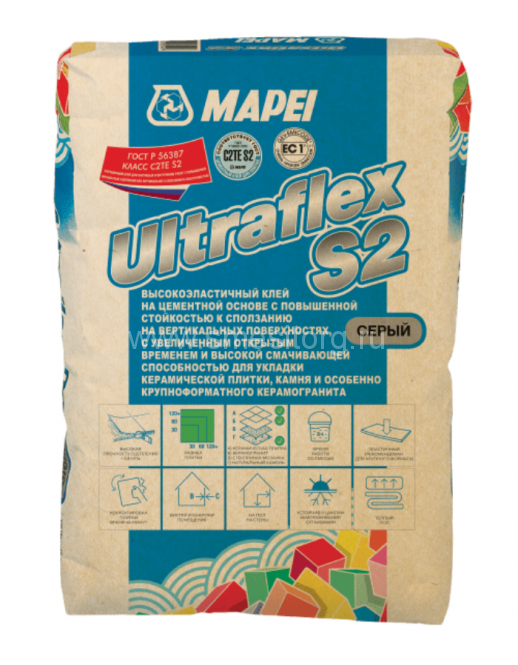 Цементный клей для плитки Mapei Ultraflex S2 (серый) 25кг