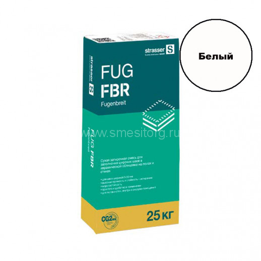 Затирка цементная для широких швов 5-30мм Strasser FUG FBR we белый, 25кг