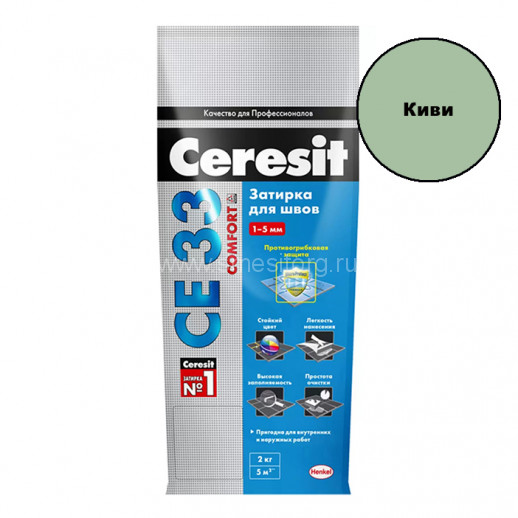 Затирка церезит CE 33/2 цементная 1-6мм S №67 киви 2кг