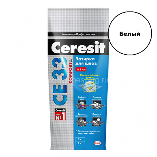 Затирка церезит CE 33/2 цементная 1-6мм S №01 белый 2кг