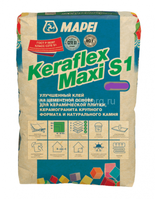 Цементный клей для плитки Mapei Keraflex Maxi S1 White (белый) 25кг