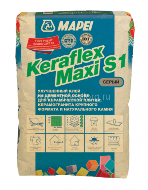 Цементный клей для плитки Mapei Keraflex Maxi S1 Grey (серый) 25кг