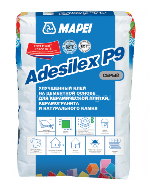 Цементный Клей для плитки Mapei Adesilex P9 (серый) 25кг