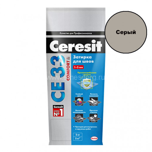 Затирка церезит CE 33/2 цементная 1-6мм S №07 серый 2кг