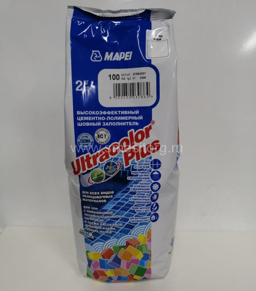 Цементная затирка для швов Mapei Ultracolor Plus №100 (Белый) 2кг