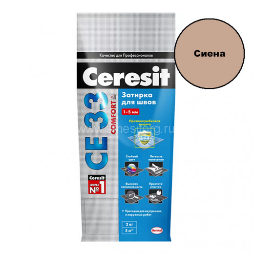 Затирка церезит CE 33/2 цементная 1-6мм S №47 сиена 2кг