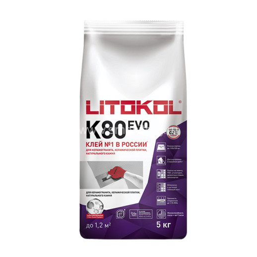 Клей для плитки LITOKOL LitoFlex K80 EVO (серый) 5 кг